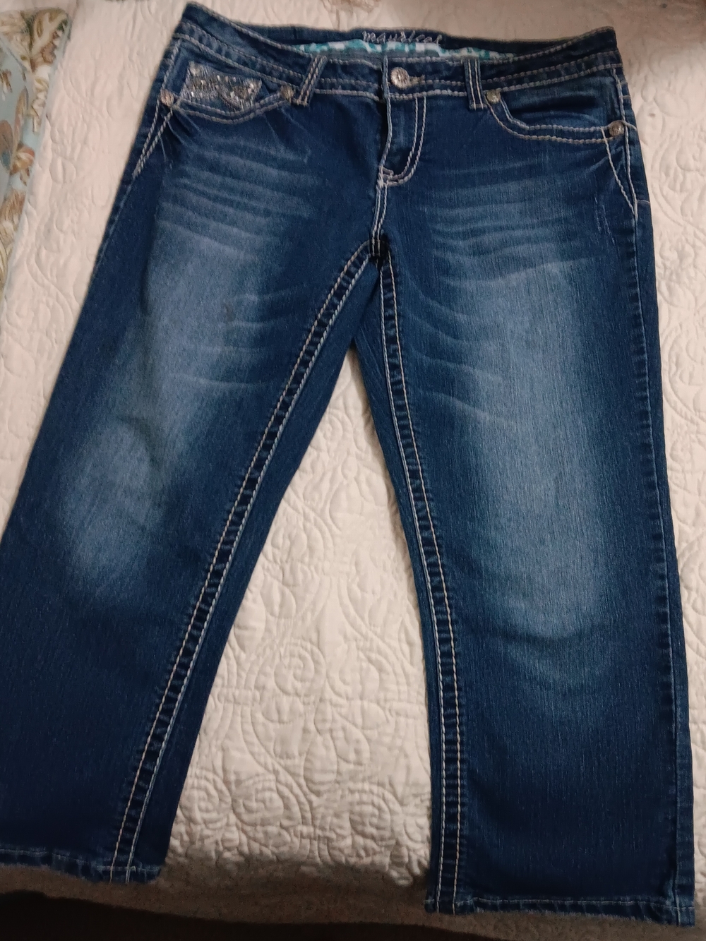 Maurices Dark Blue Capris with Embellished Back Pocket - Picture 2 of 4